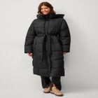 Long Belted Puffer with Hood image number 0