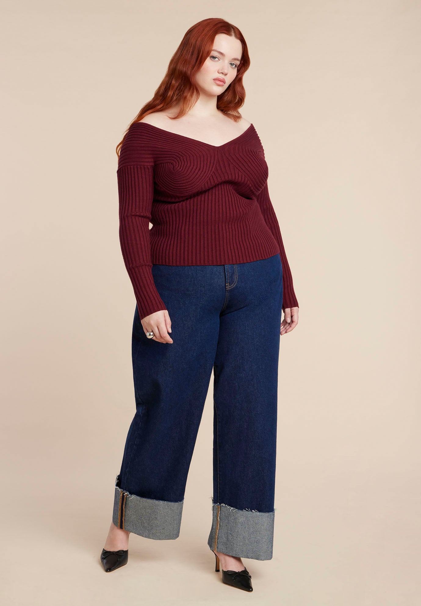 Bust-Stitch Off The Shoulder Sweater image number 3