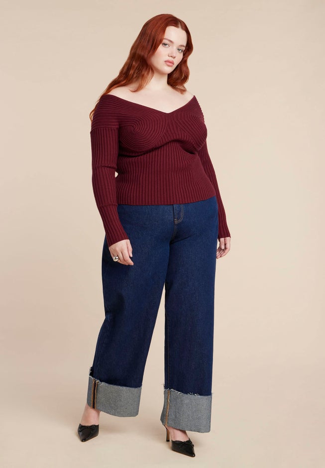 Bust-Stitch Off The Shoulder Sweater image number 3