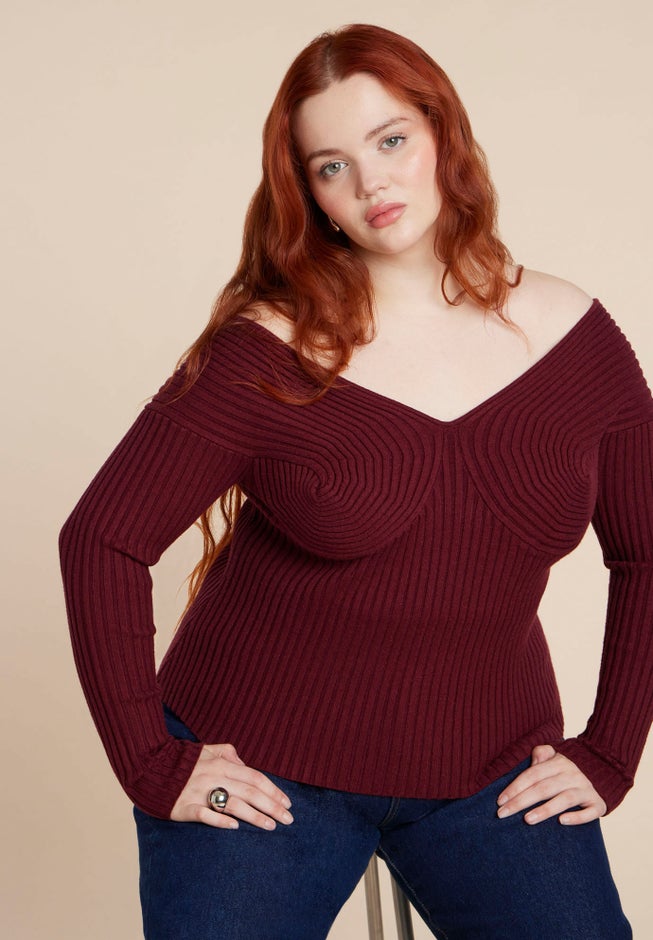 Bust-Stitch Off The Shoulder Sweater image number 0