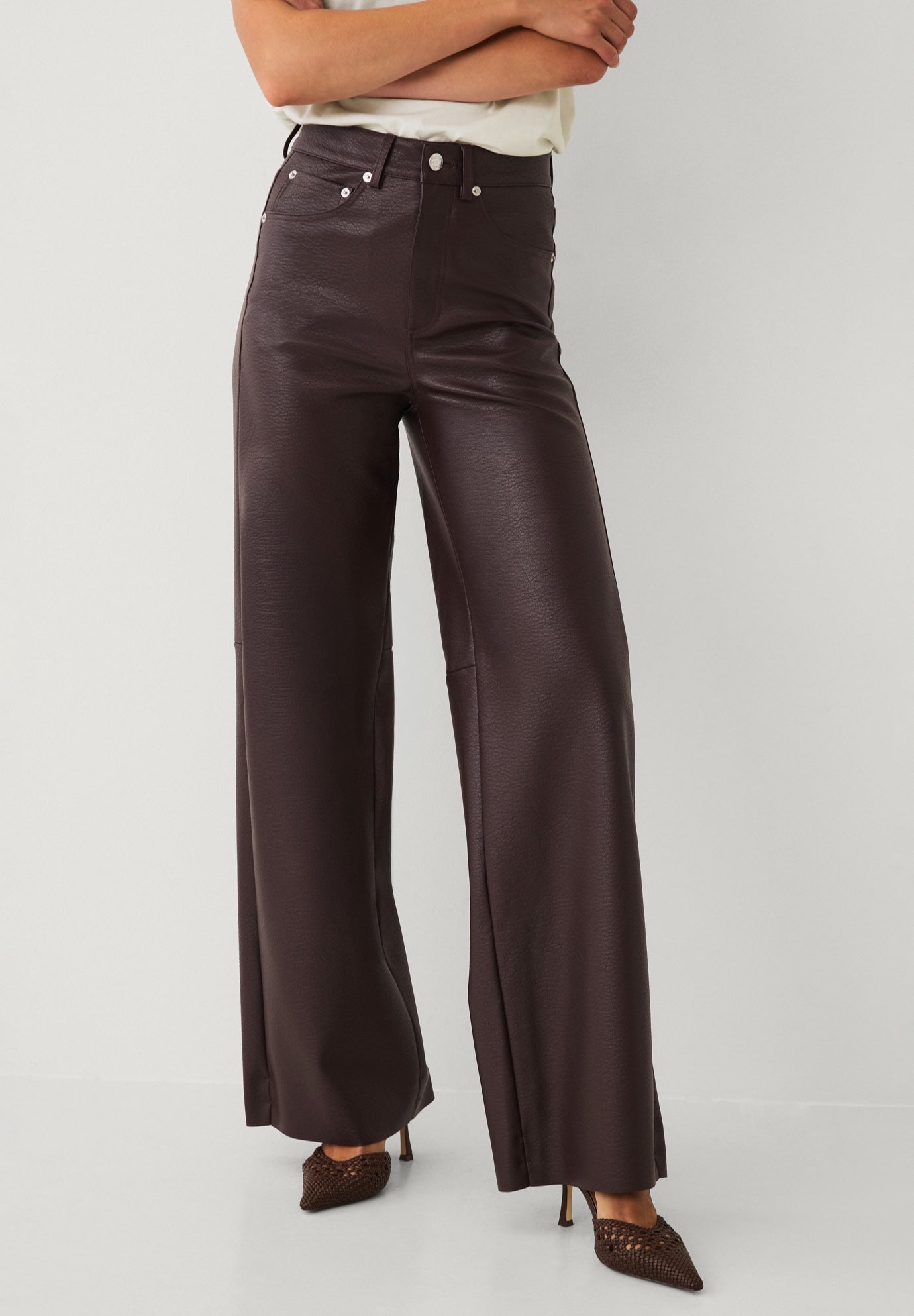 5 Pocket Faux Leather Wide Leg Pants image number 0