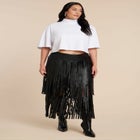 Faux Leather Fringe Skirt image number null