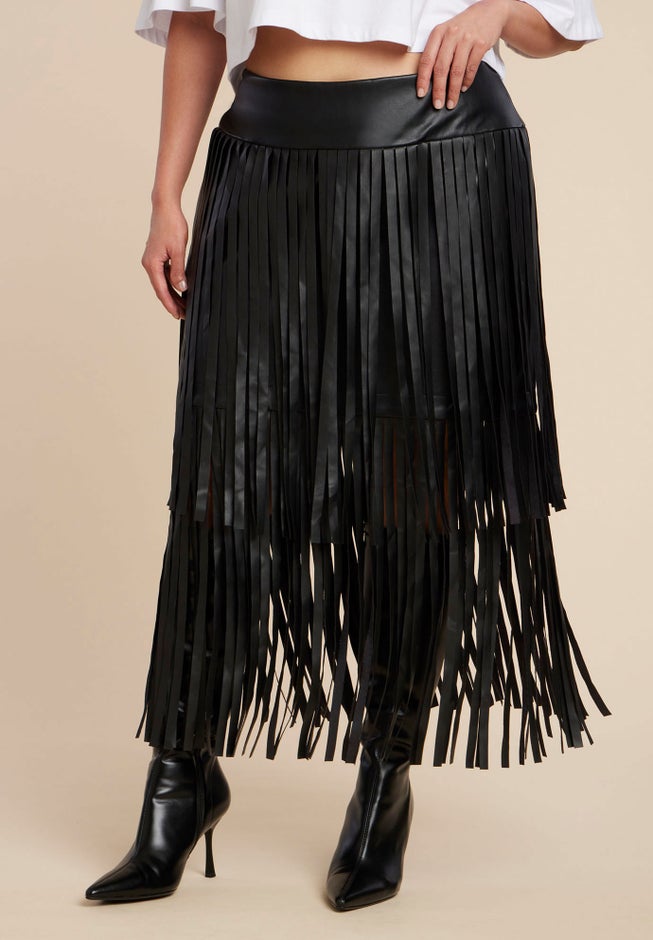Faux Leather Fringe Skirt image number 2