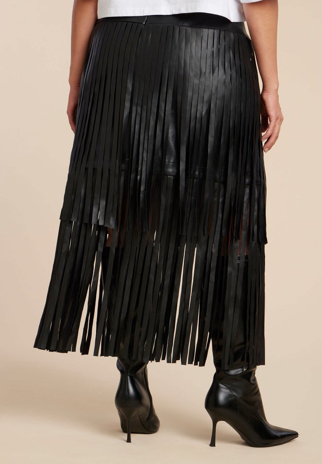 Faux Leather Fringe Skirt image number 3