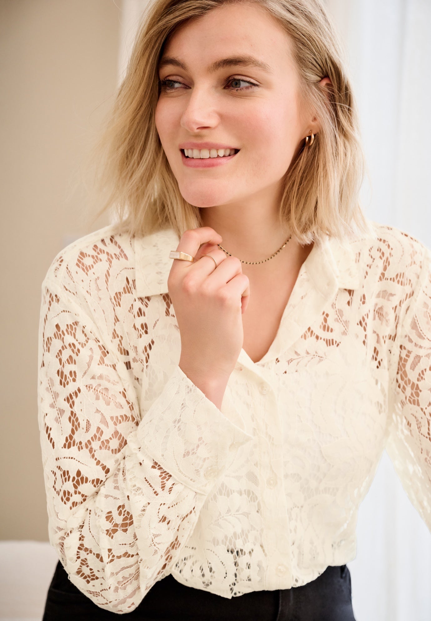 Lace Button Front Shirt image number 0