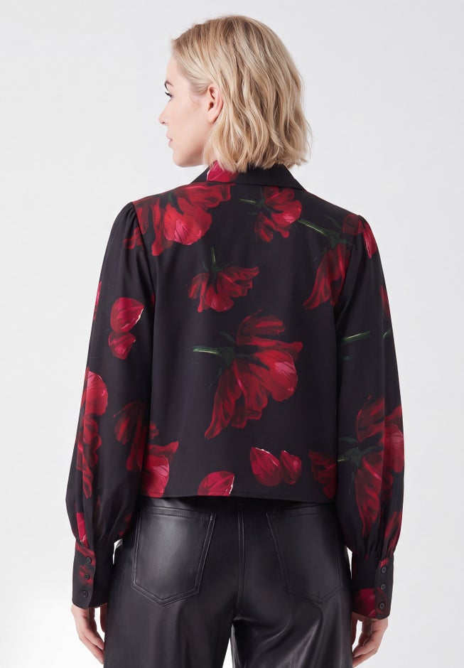 Cropped Oversized Blouson Sleeve Button Front Blouse image number 1
