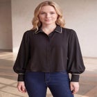Cropped Oversized Blouson Sleeve Button Front Blouse image number null