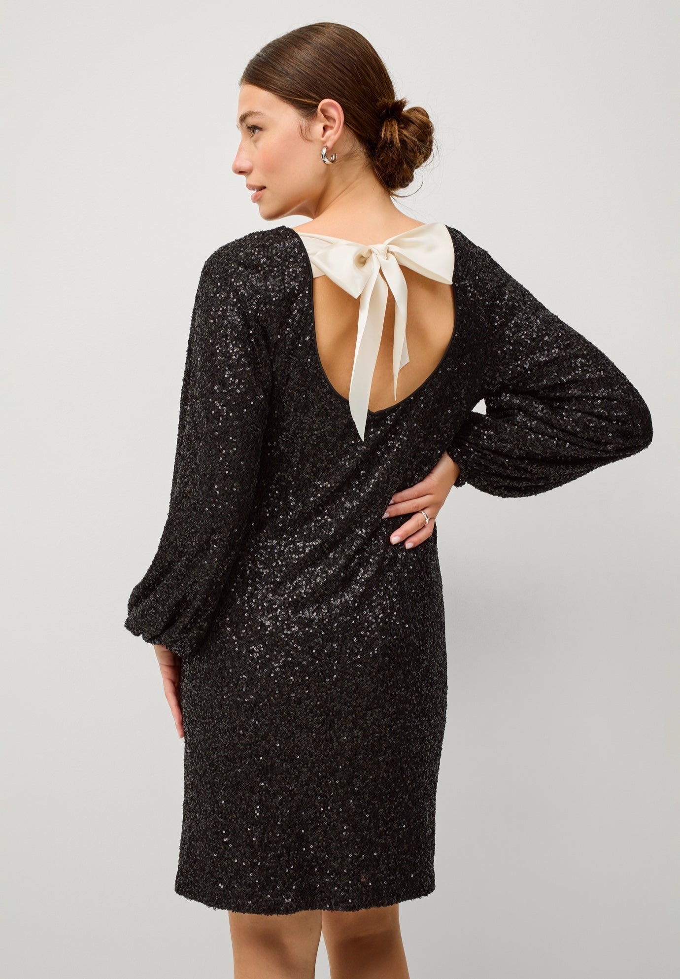 Sequin Dress With Satin Bow At Back image number 1