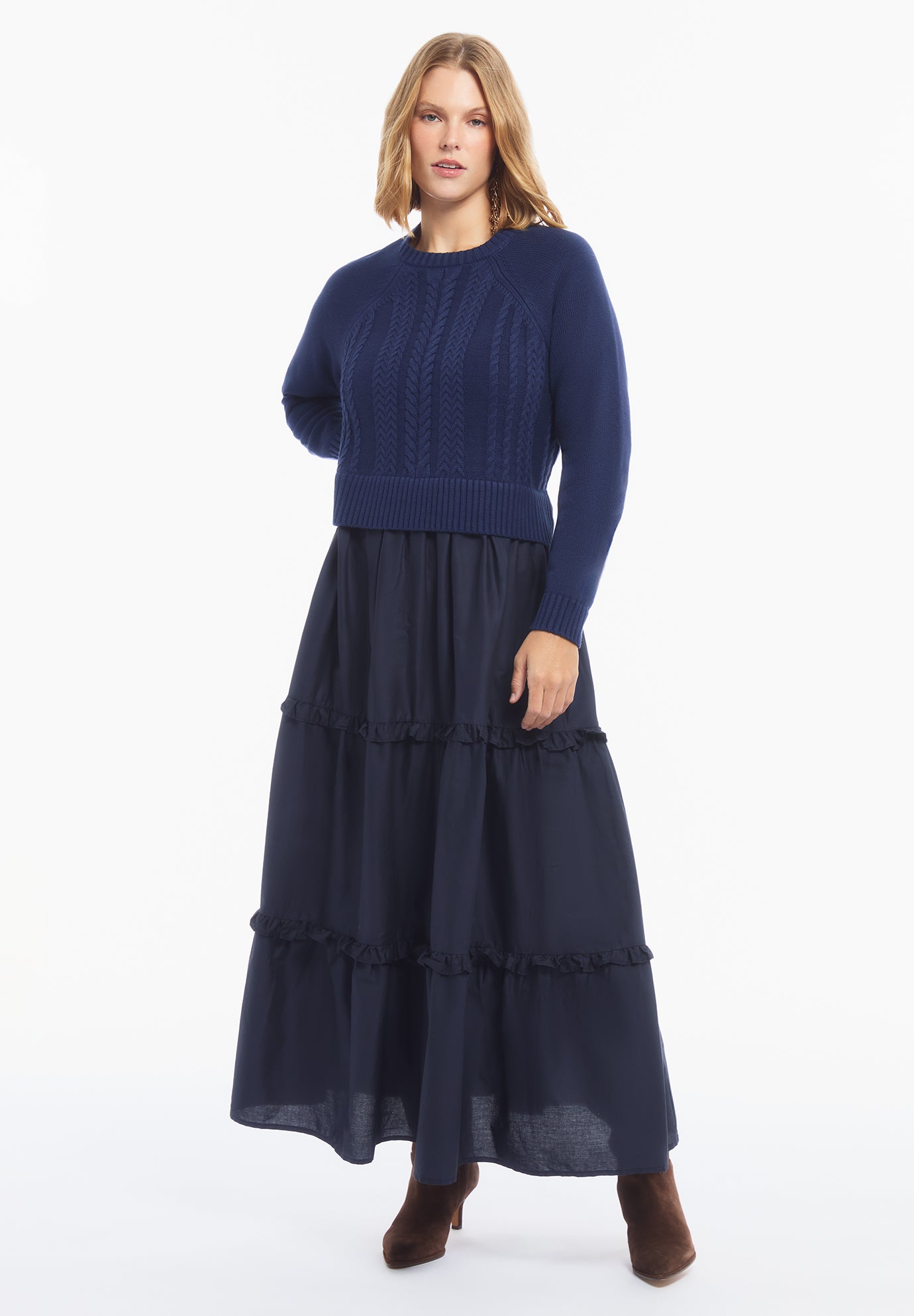 Tiered Mixed-Media Maxi Dress image number 0