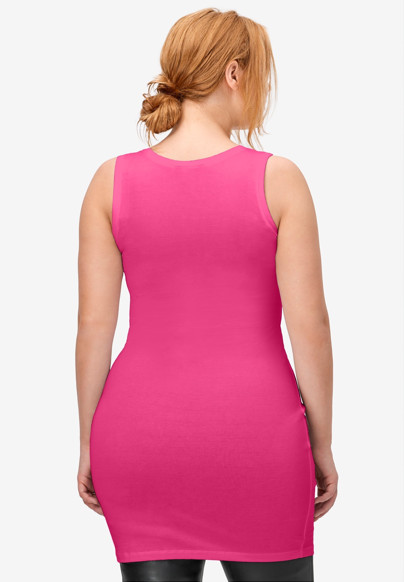 Stretch Knit Scoop Neck Sleeveless Long Tank image number 1