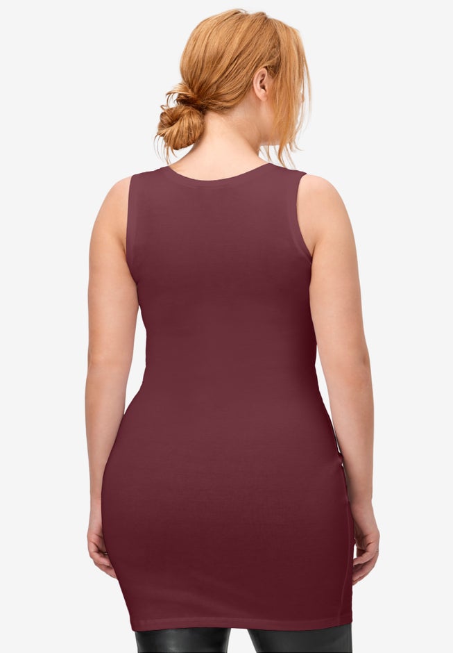 Stretch Knit Scoop Neck Sleeveless Long Tank image number 1