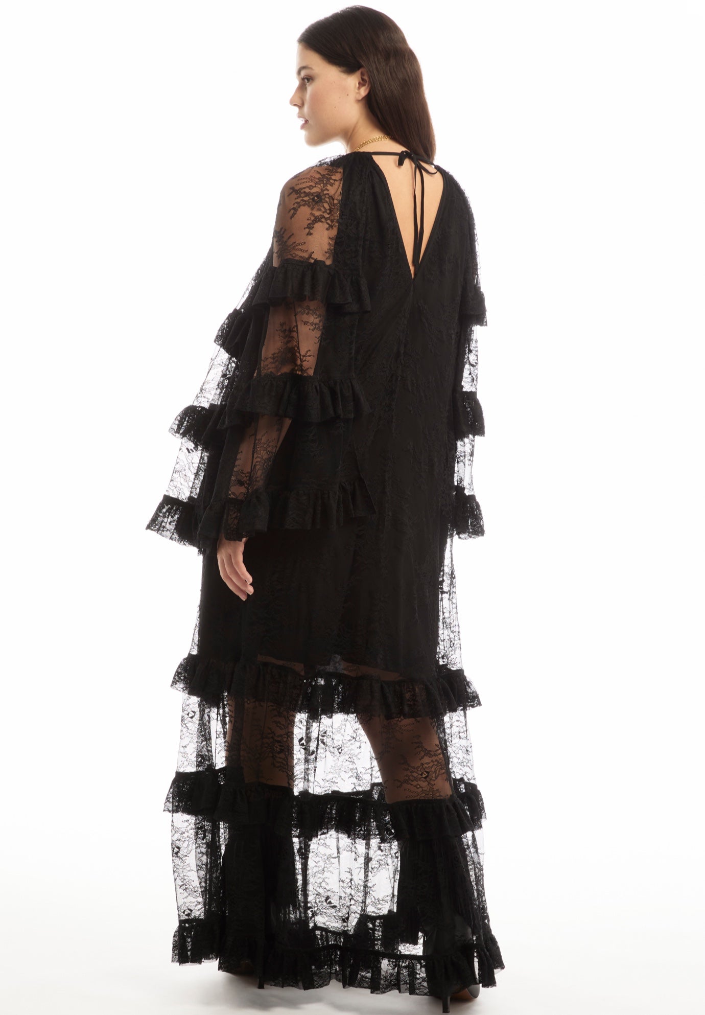 Tiered Lace Cape Maxi Dress image number 1