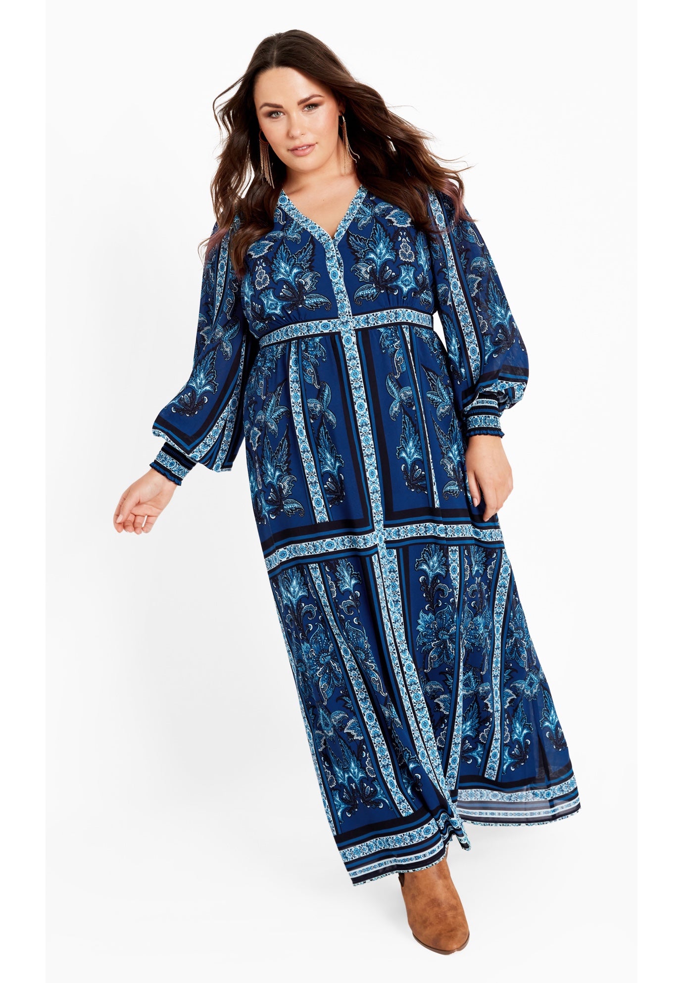 Serene Placement Sleeved Maxi Dress image number 1