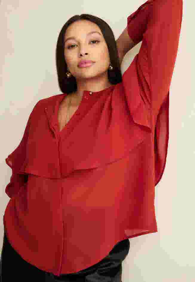 Chiffon Cuff-Sleeve Cape Blouse image number 2