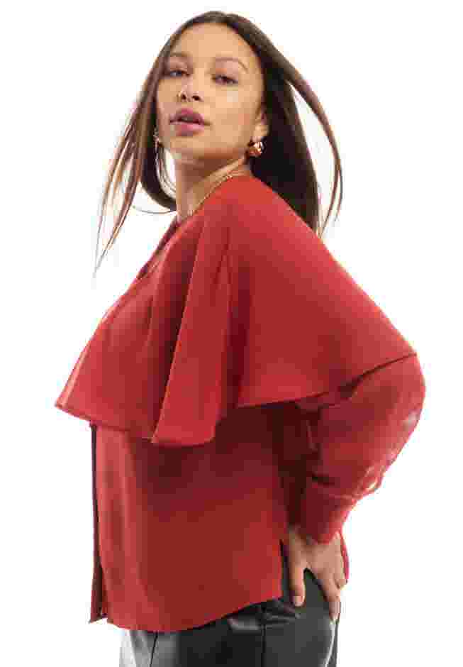 Chiffon Cuff-Sleeve Cape Blouse image number 3