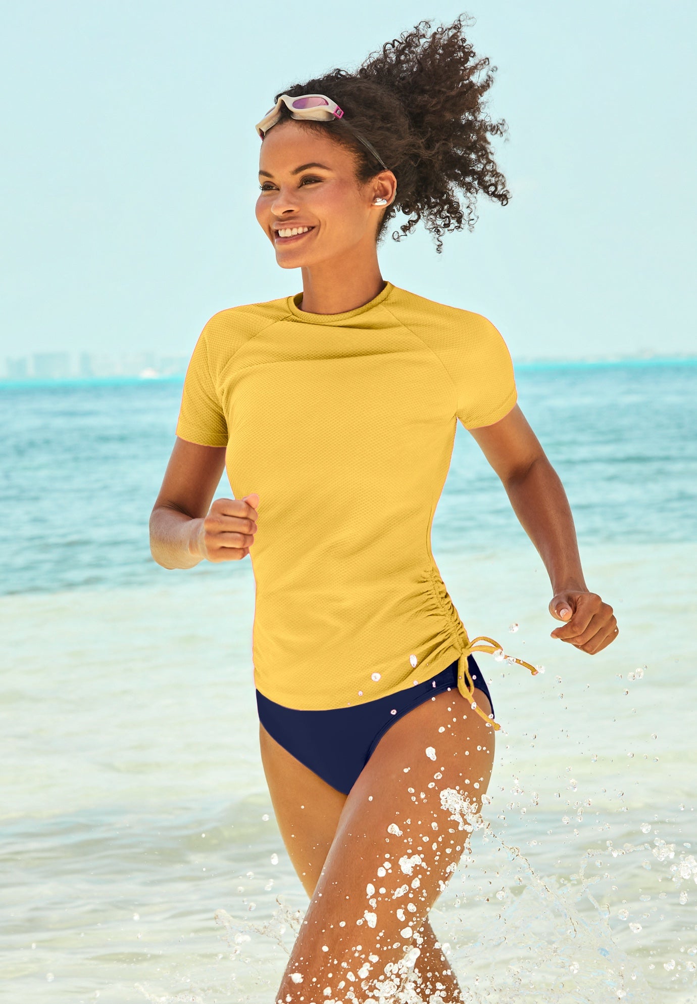 Chlorine Resistant Quick-Dry Side-Tie Short Sleeve Swim Tee Rash Guard image number 0