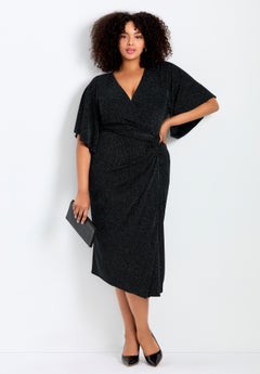 black holiday dress plus size Women's Plus Size Lula Puff Sleeve Midi Black Dress