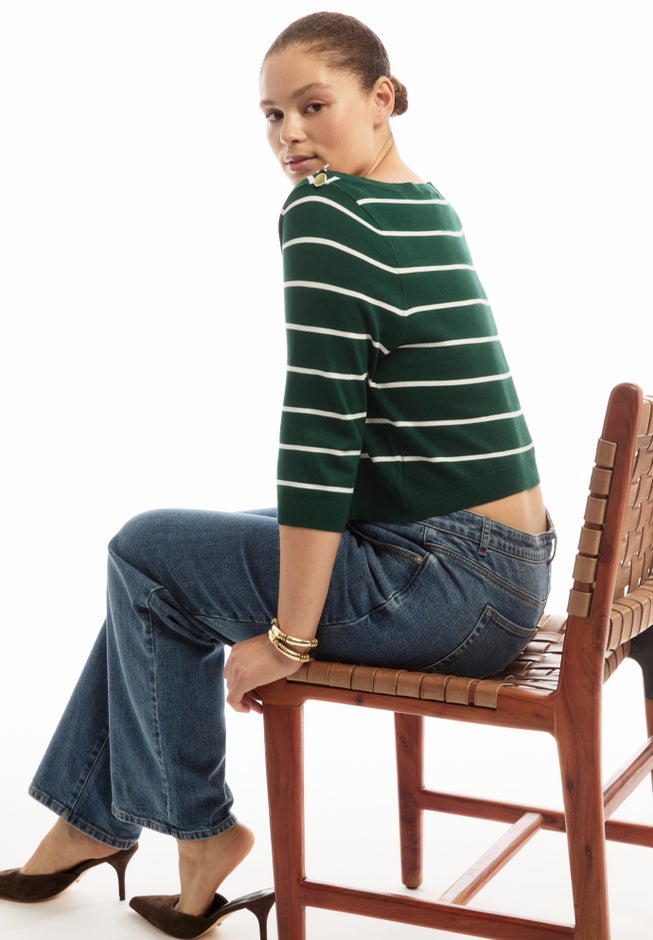 Cropped Boat Neck Sweater image number 2