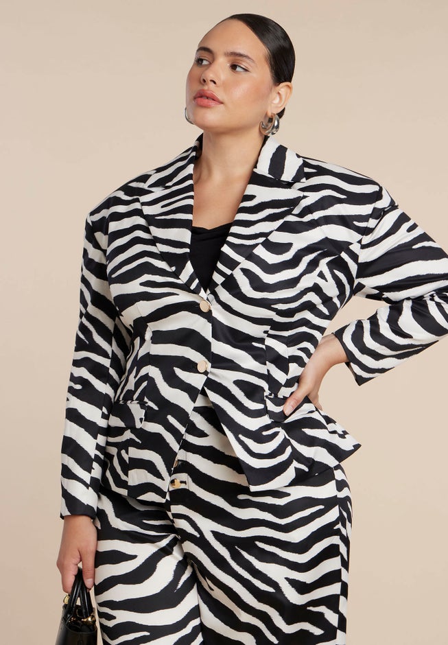 Nipped Waist Zebra Print Blazer image number 1