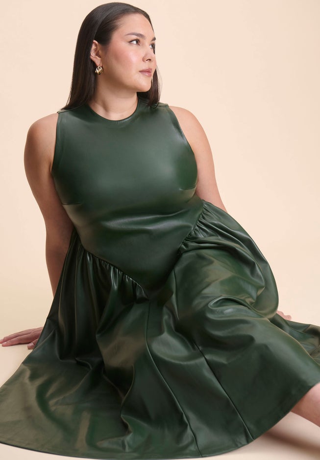 Faux Leather Fit And Flare Dress image number 2