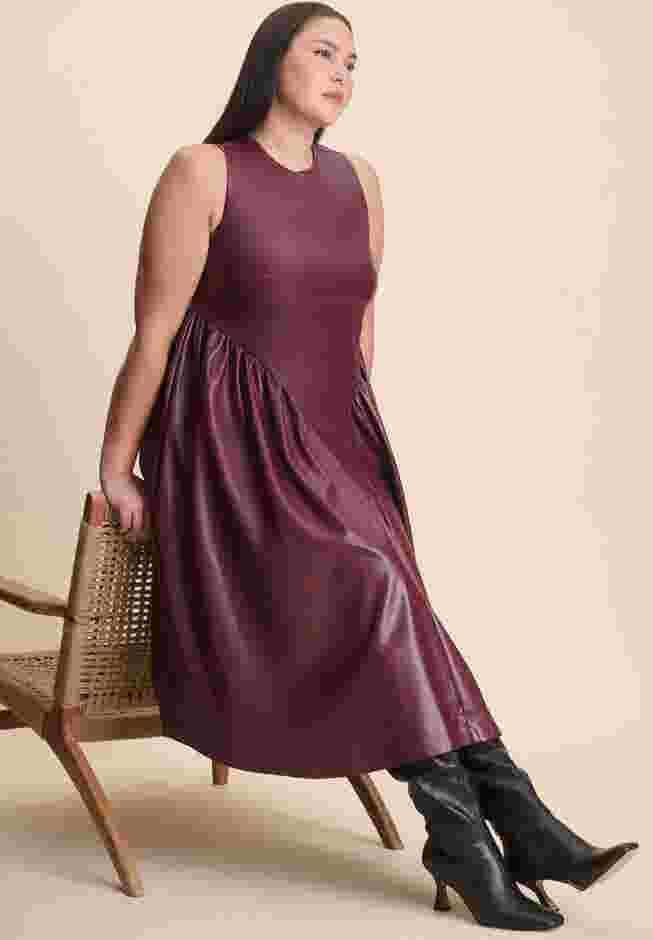 Faux Leather Fit And Flare Dress image number 1