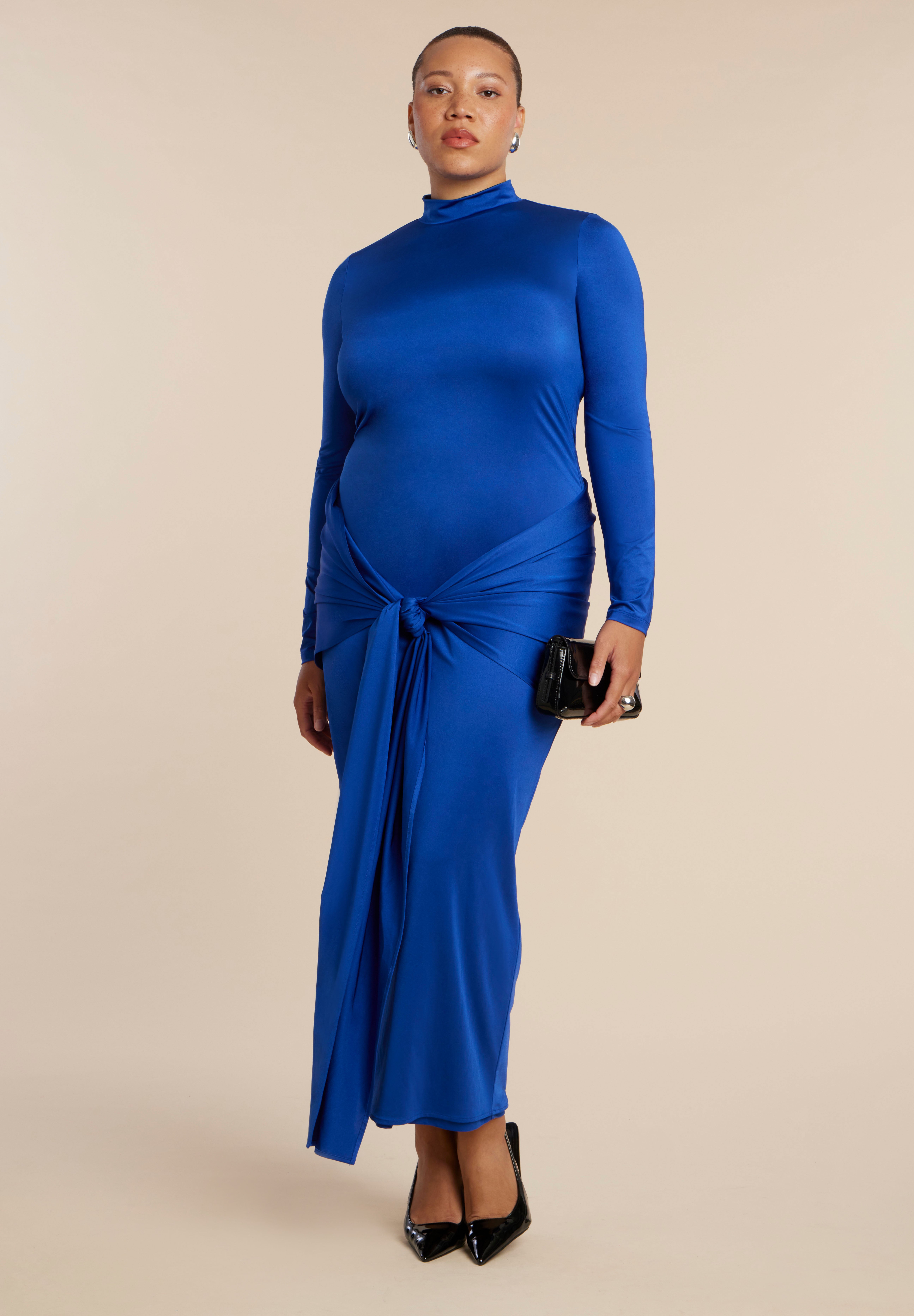 Tie Front Mock Neck Maxi Dress image number 1