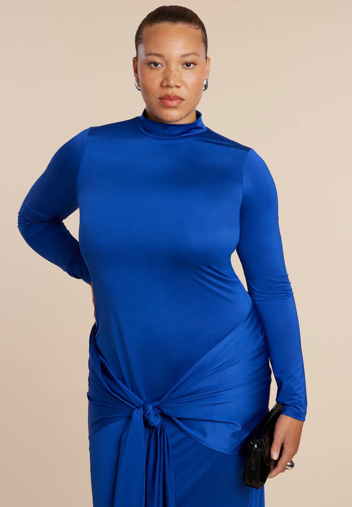 Tie Front Mock Neck Maxi Dress image number 3