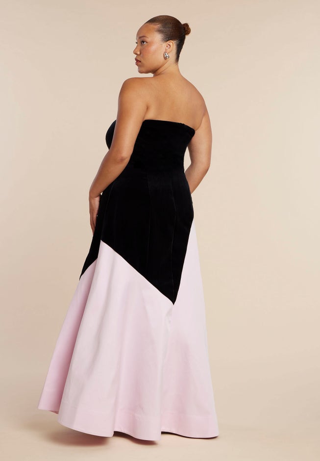 Asymmetrical Velvet Strapless Gown image number 2