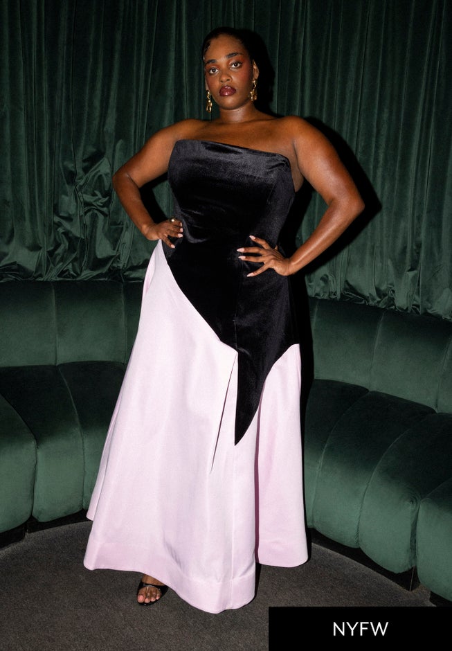 Asymmetrical Velvet Strapless Gown image number 0