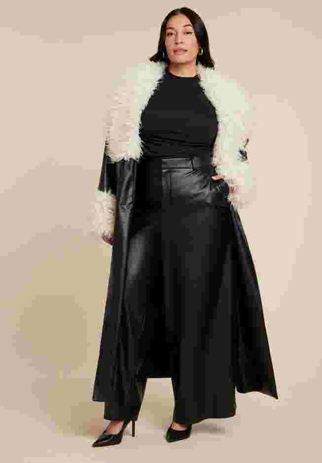 Faux Leather Coat With Fur Trim image number 2