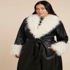 Faux Leather Coat With Fur Trim image number null