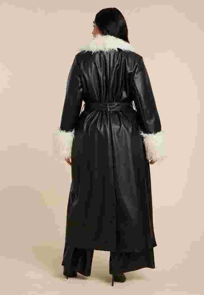 Faux Leather Coat With Fur Trim image number 4