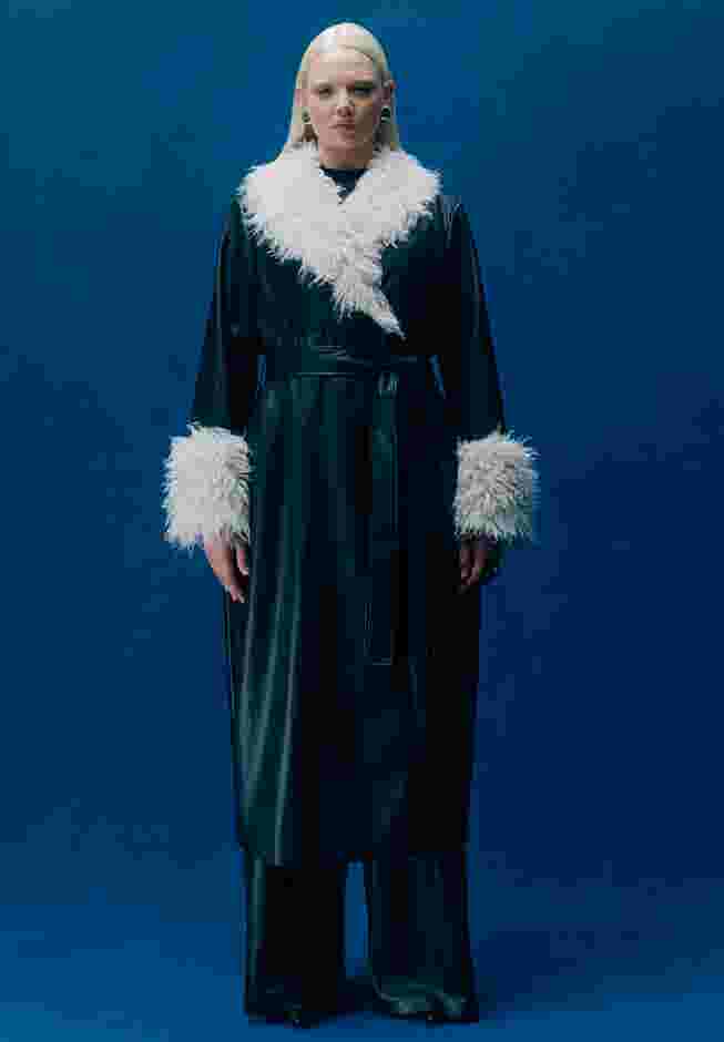Faux Leather Coat With Fur Trim image number 0