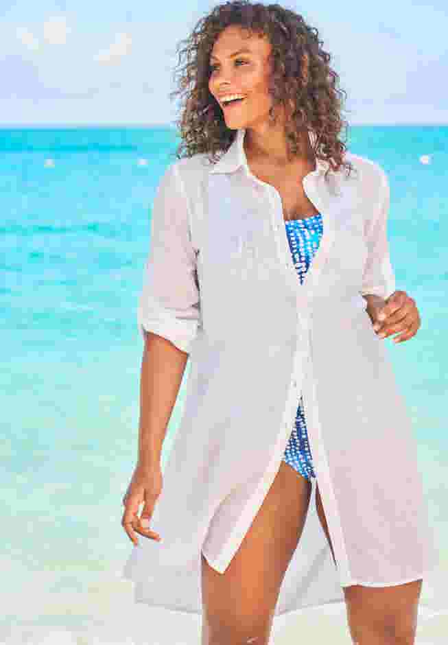 Button-Front Swim Cover Up image number 0