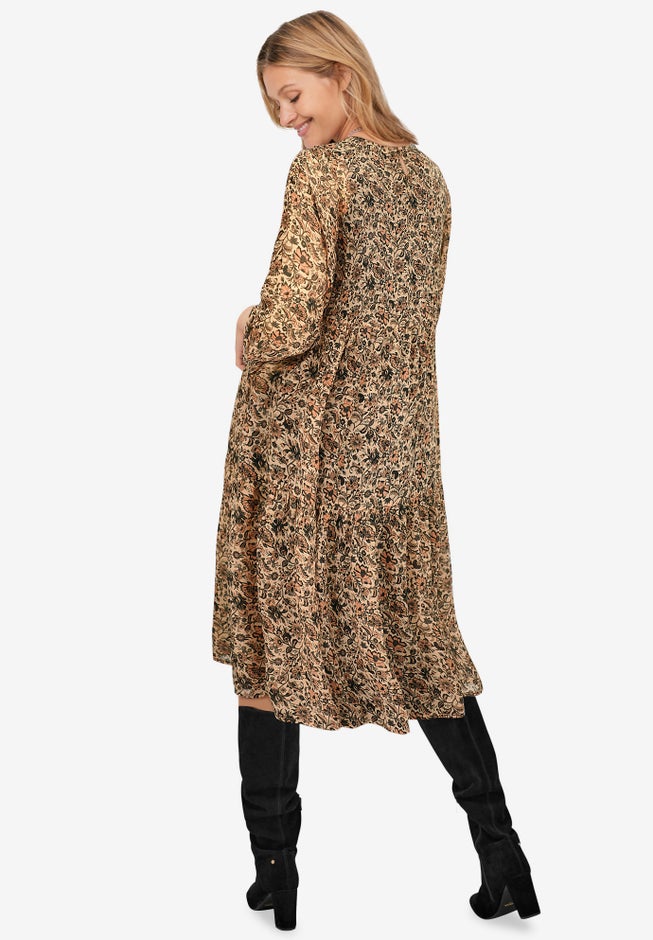 Sheer Overlay Tiered Dress image number 1