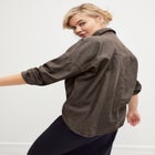 100% Cotton Denim Oversized Button-Front Collared Shirt image number null