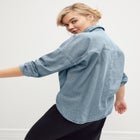 Oversized Button-Front Denim Shirt image number null