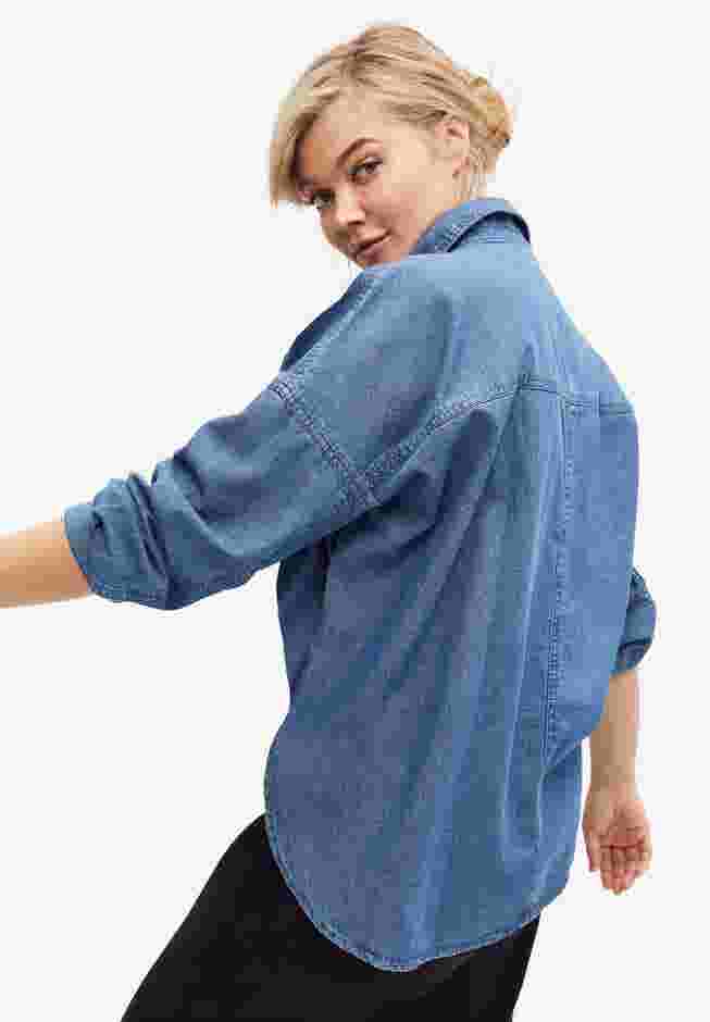 Oversized Button-Front Denim Shirt image number 1