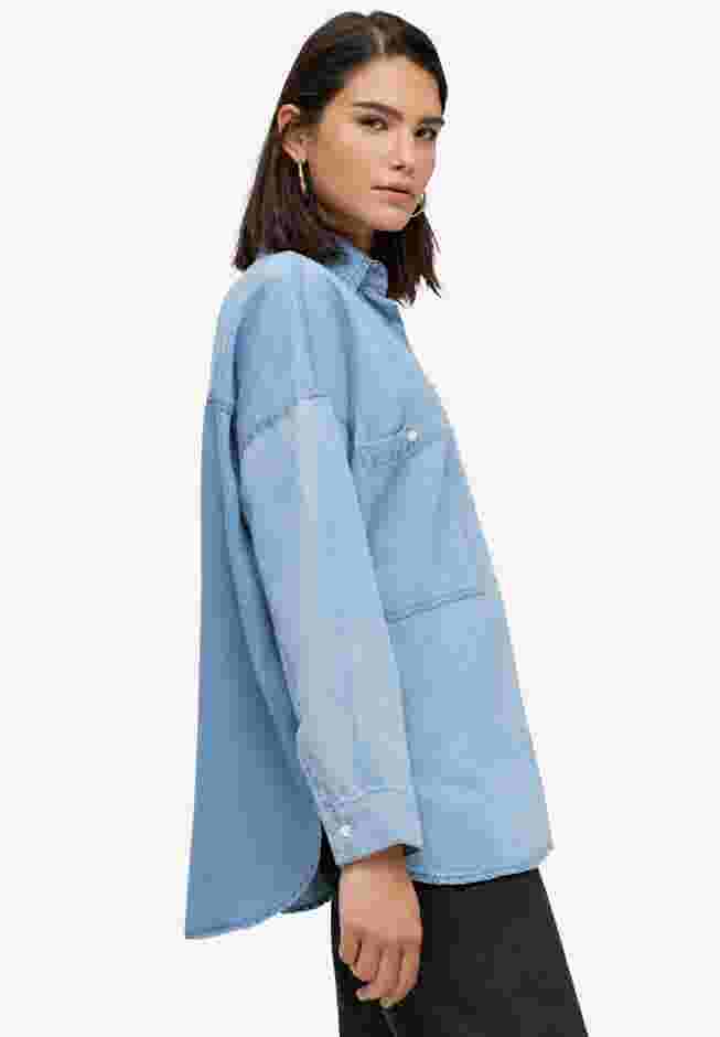 Oversized Button-Front Denim Shirt image number 2