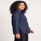 100% Cotton Denim Oversized Button-Front Collared Shirt image number 2