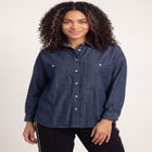 100% Cotton Denim Oversized Button-Front Collared Shirt image number 0