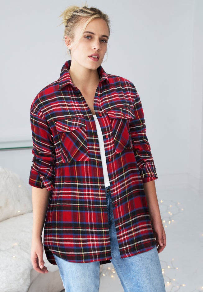 Plaid Button-Front Flannel Tunic image number 0