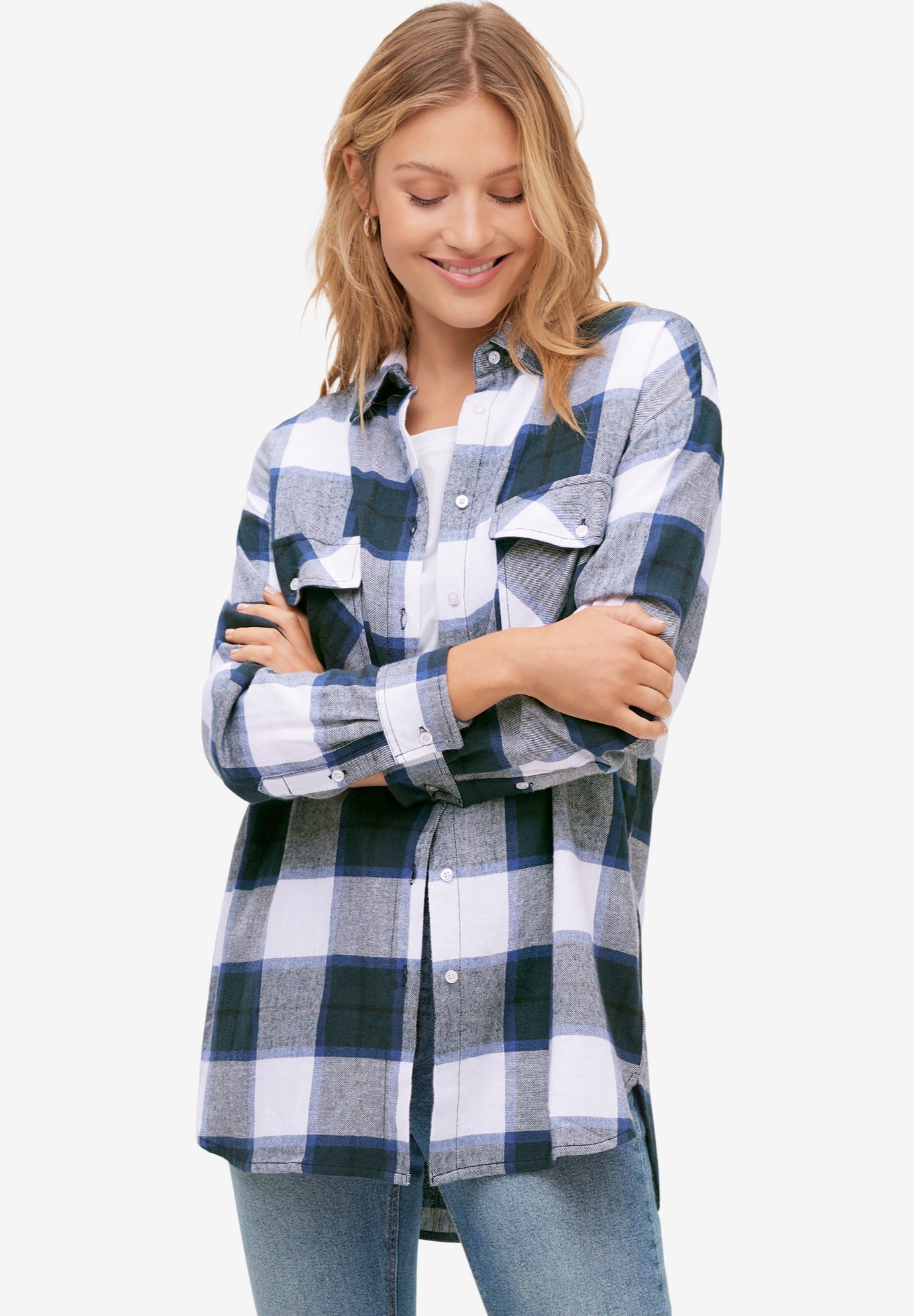 Plaid Button-Front Flannel Tunic image number 0