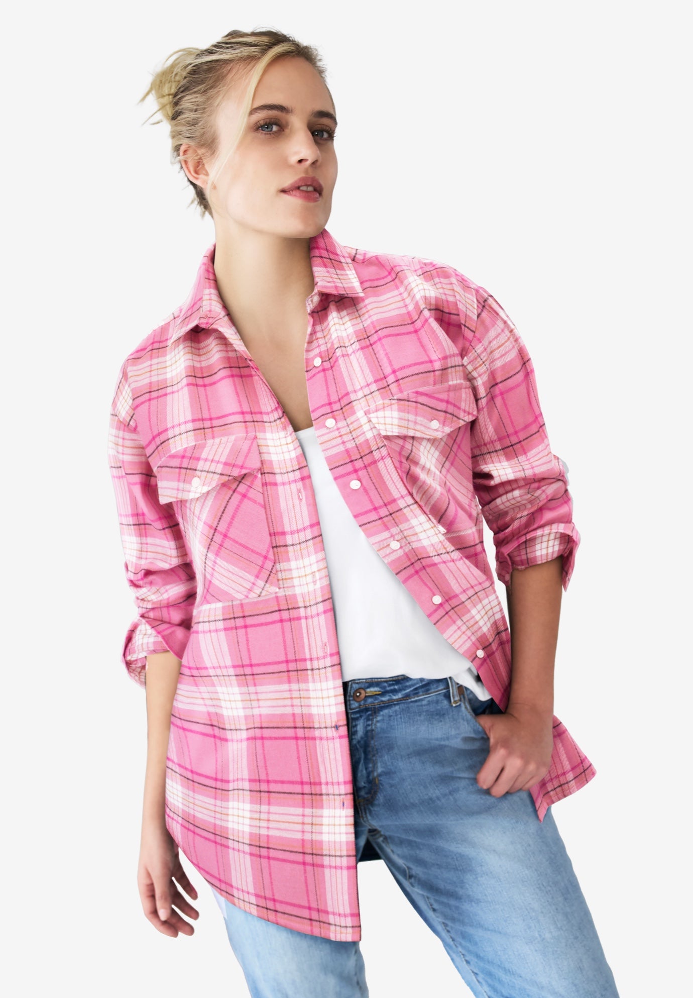 Plaid Button-Front Flannel Tunic image number 0
