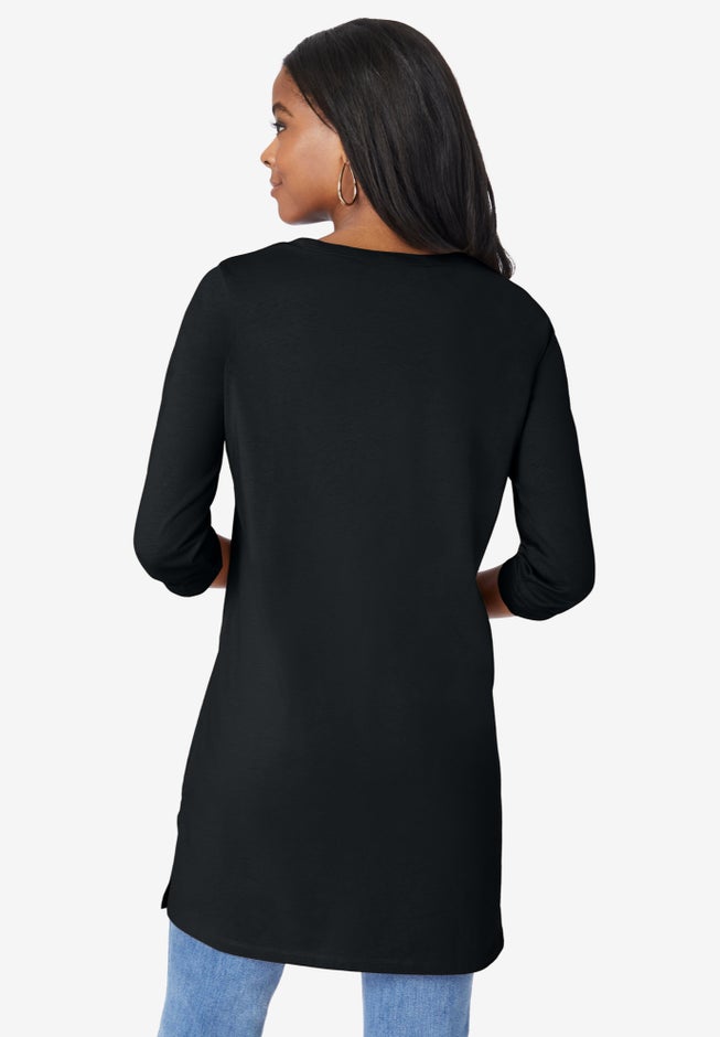 Plus Size Cotton Ultimate Long Sleeve V-Neck Tunic image number 1