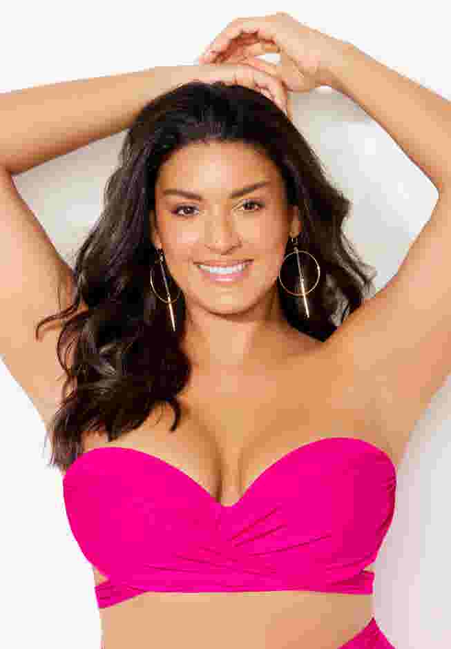 Crisscross Cup Sized Bandeau Underwire Wrap Bikini Top image number 3
