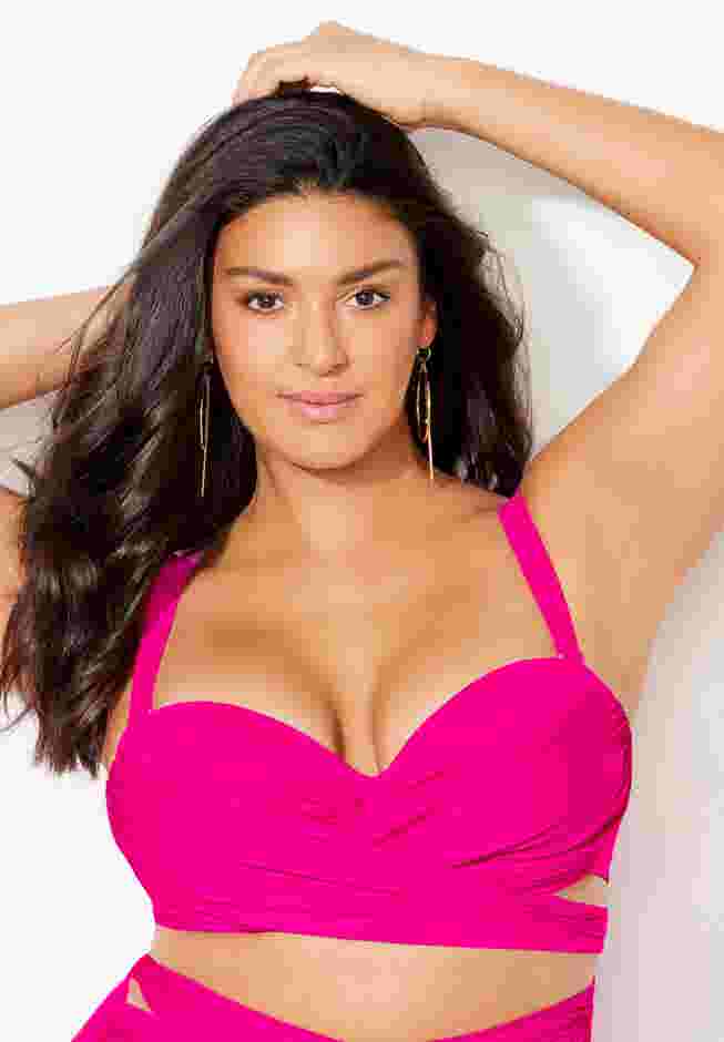 Crisscross Cup Sized Bandeau Underwire Wrap Bikini Top image number 4