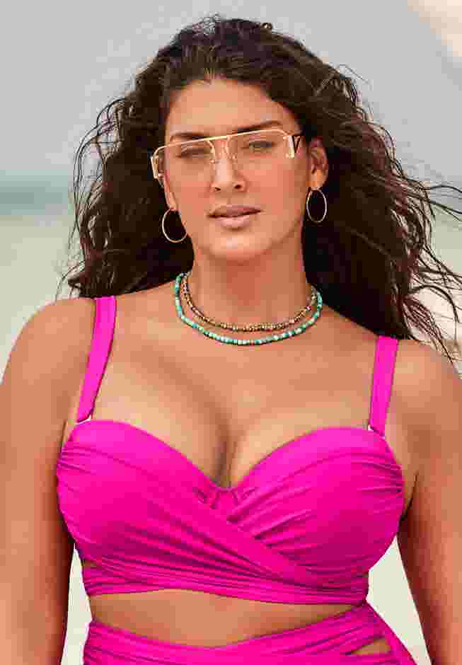 Crisscross Cup Sized Bandeau Underwire Wrap Bikini Top image number 0