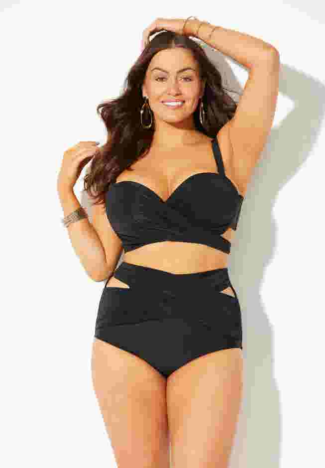 Crisscross Cup Sized Bandeau Underwire Wrap Bikini Top image number 0