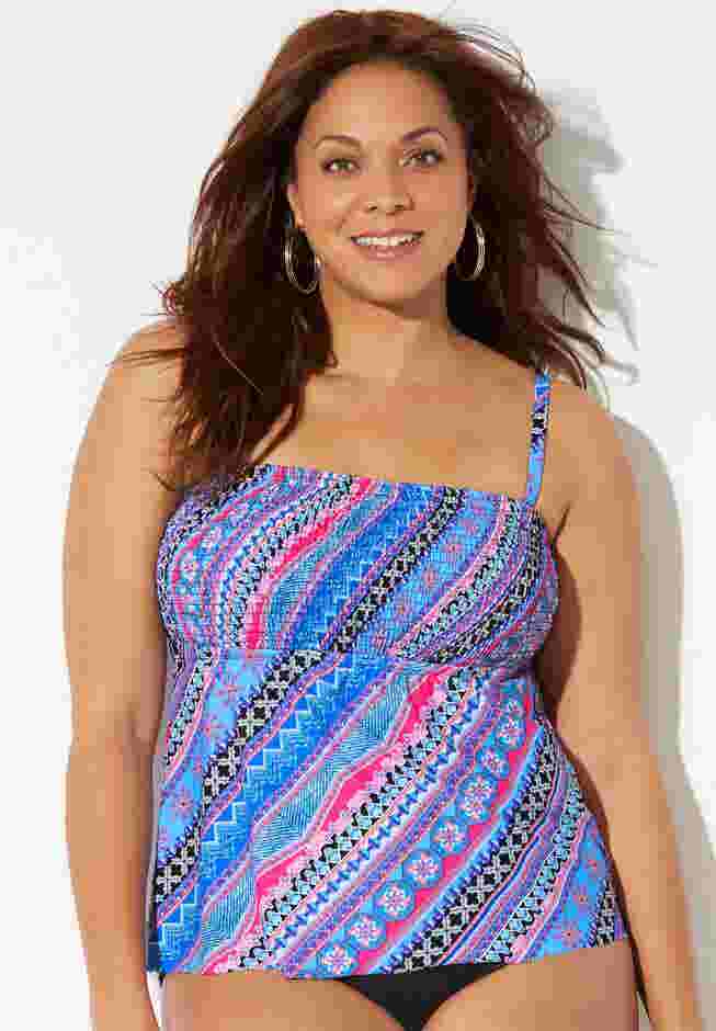 Smocked Bandeau Tankini Top image number 2